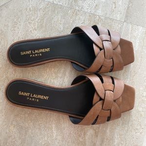 Saint Laurent Woven Leather Sandal Slide